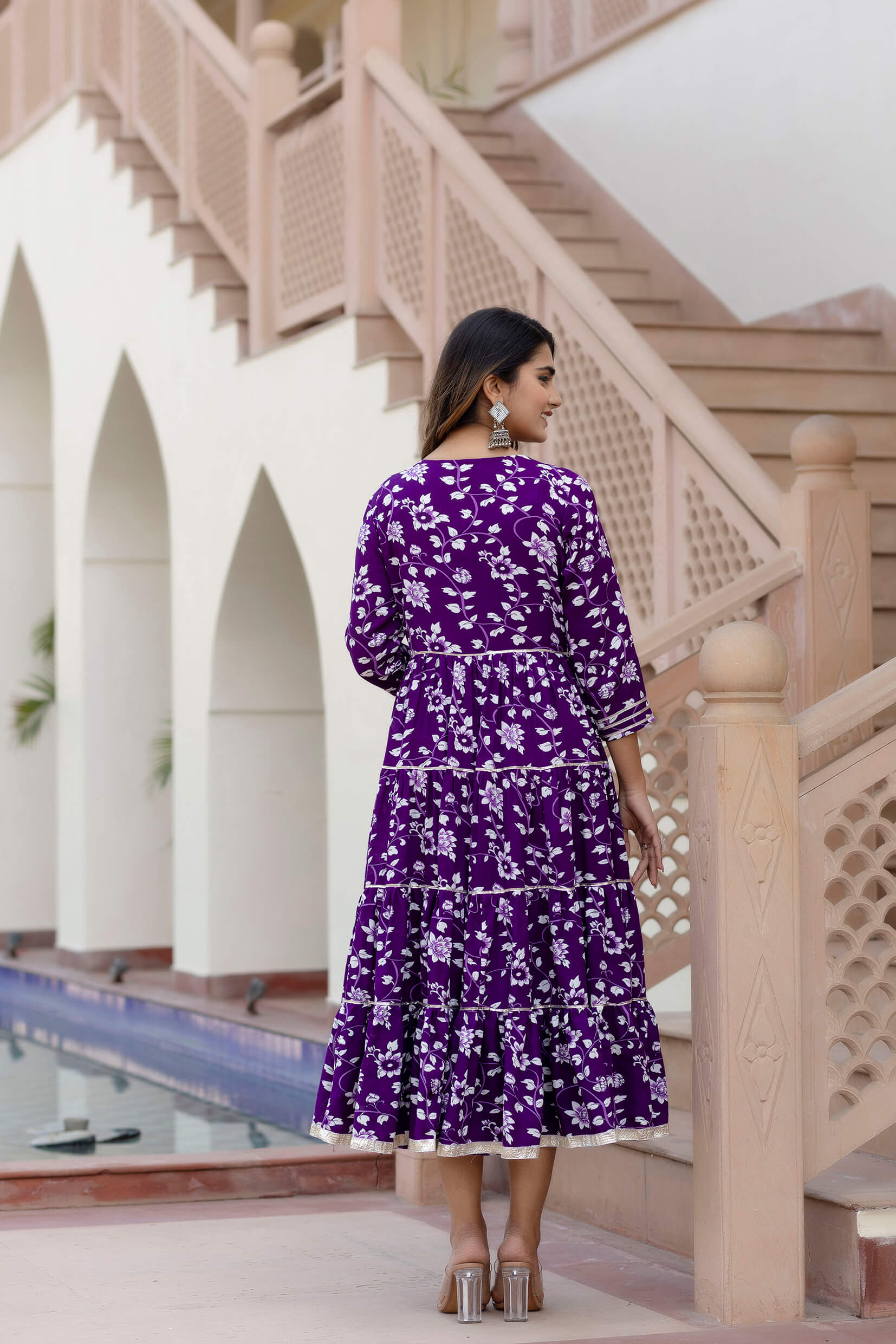 SUNEKH HEAVY DESIGN PURPLE ANARKALI PRINT DRESS