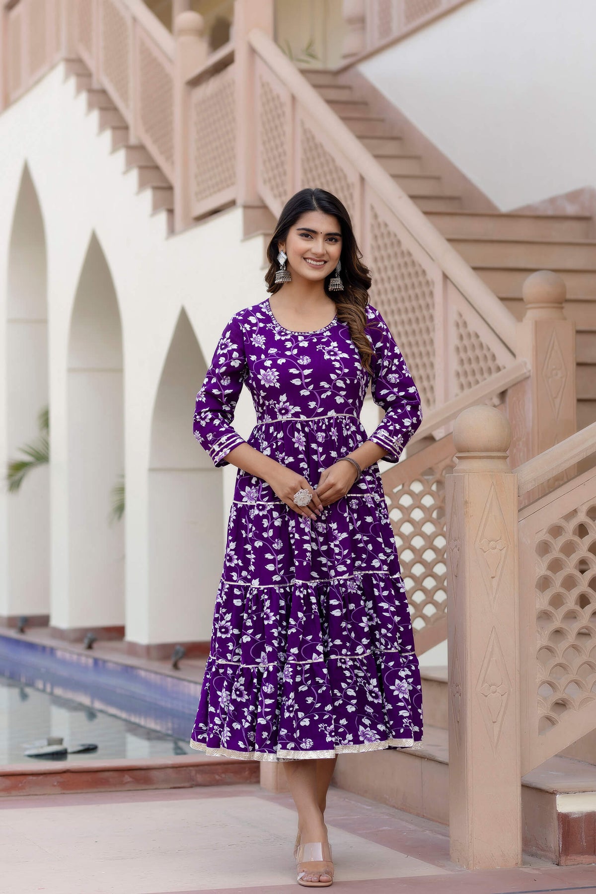 SUNEKH HEAVY DESIGN PURPLE ANARKALI PRINT DRESS