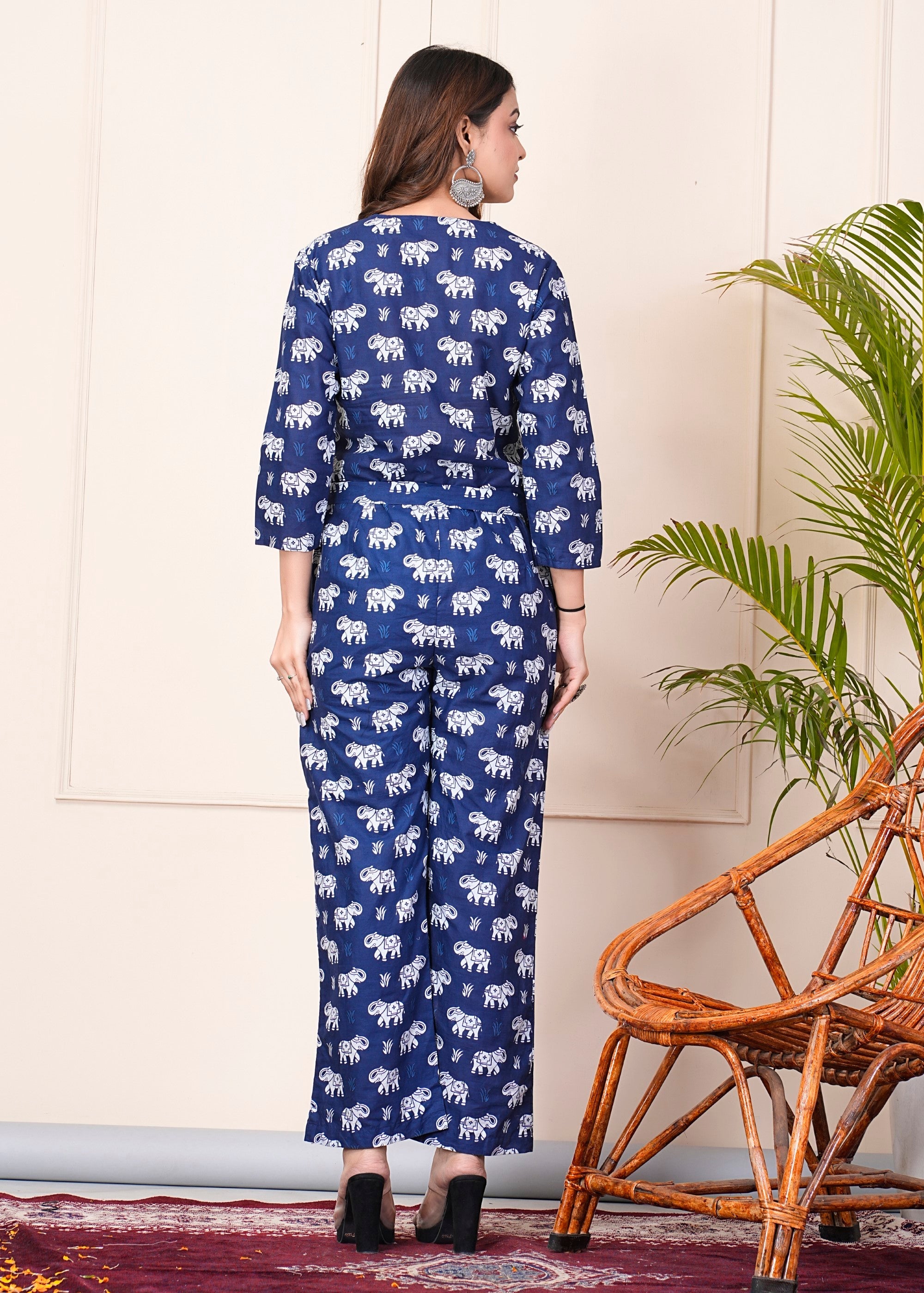 SUNEKH BEAUTIFUL DABU ELEPHANT PRINT JUMP SUITS