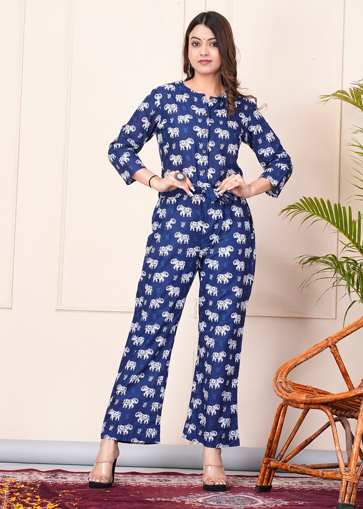 SUNEKH BEAUTIFUL DABU ELEPHANT PRINT JUMP SUITS