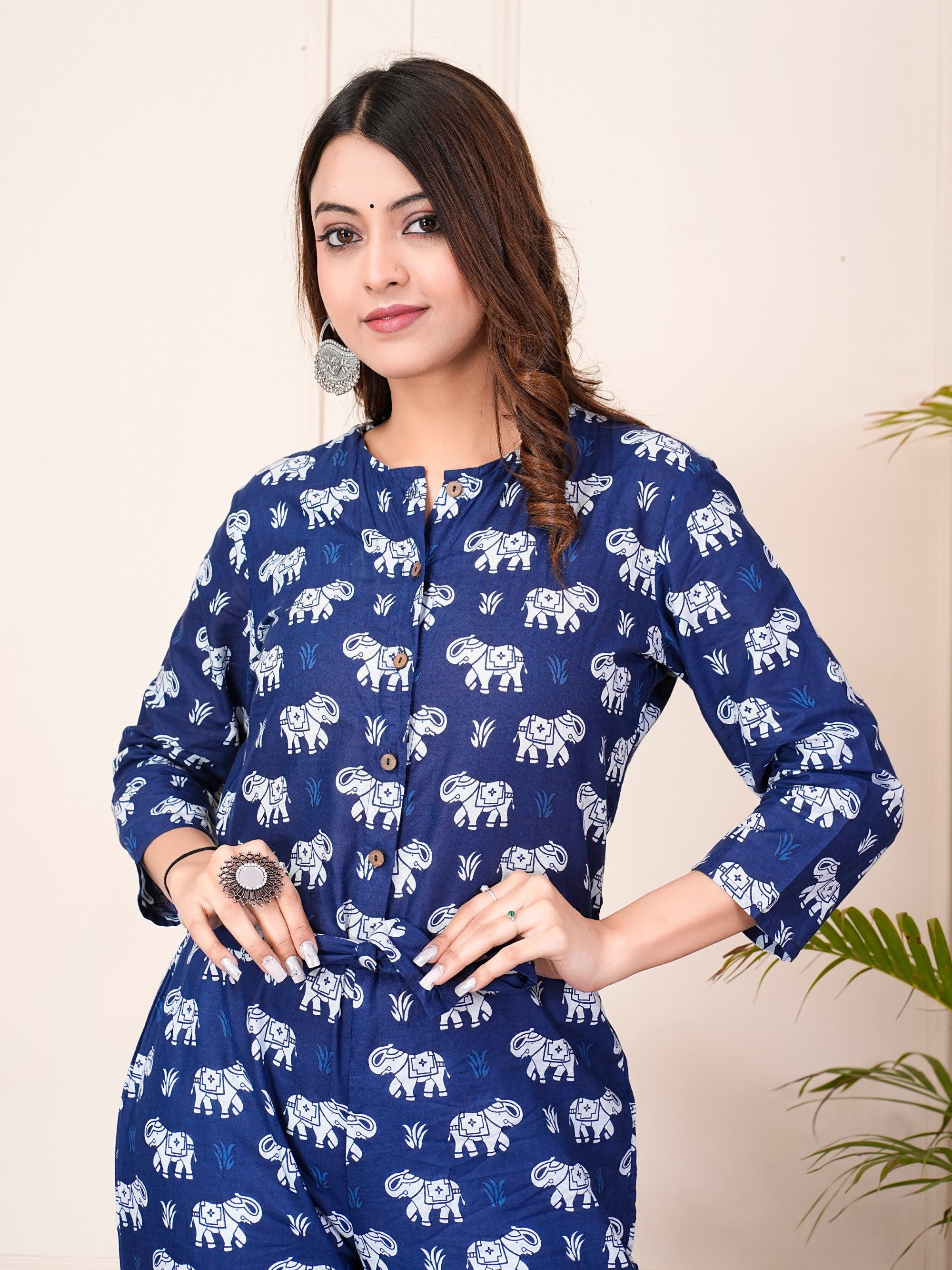 SUNEKH BEAUTIFUL DABU ELEPHANT PRINT JUMP SUITS