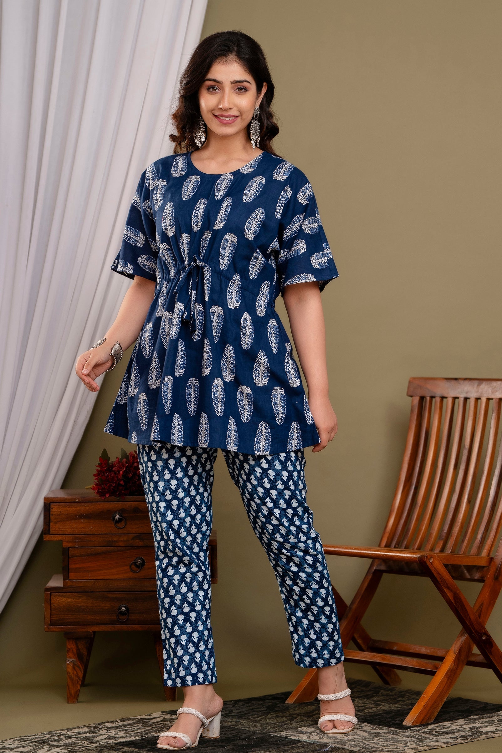 BLUE HIGH DEMAND  JUMPSUITS WITH HEAVY DESIGNER PRINT