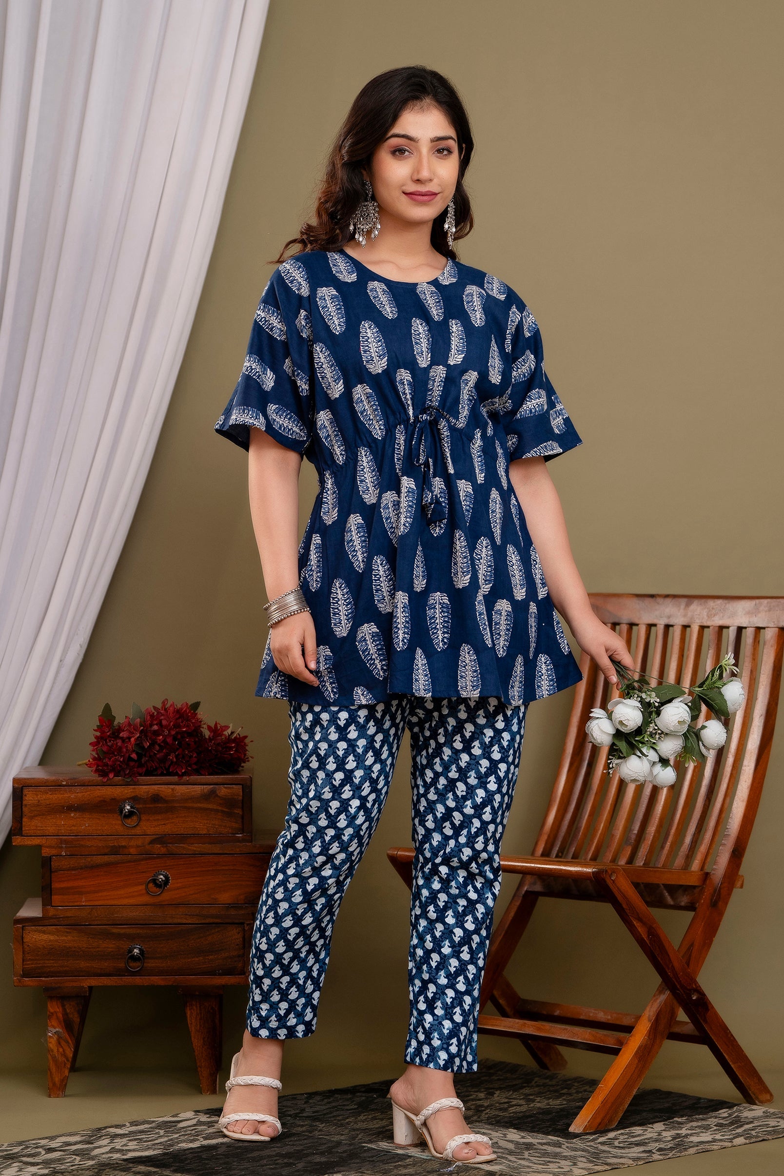 BLUE HIGH DEMAND  JUMPSUITS WITH HEAVY DESIGNER PRINT