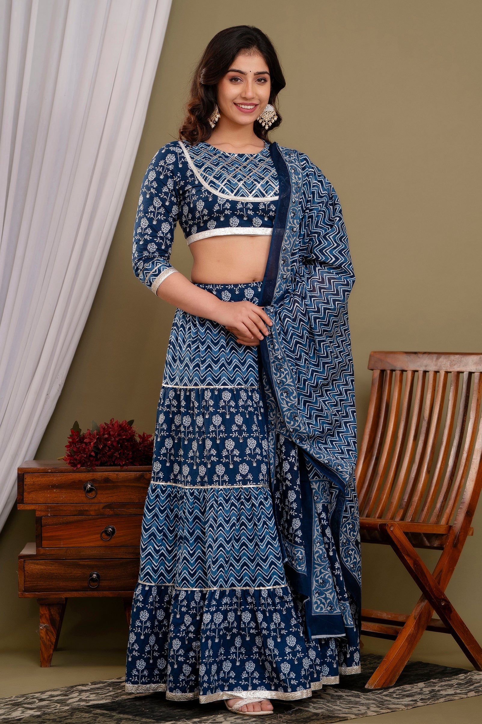 BLUE HIGH DEMAND KURTA SETS WITH SKIRT AND DESIGNER CHUNI