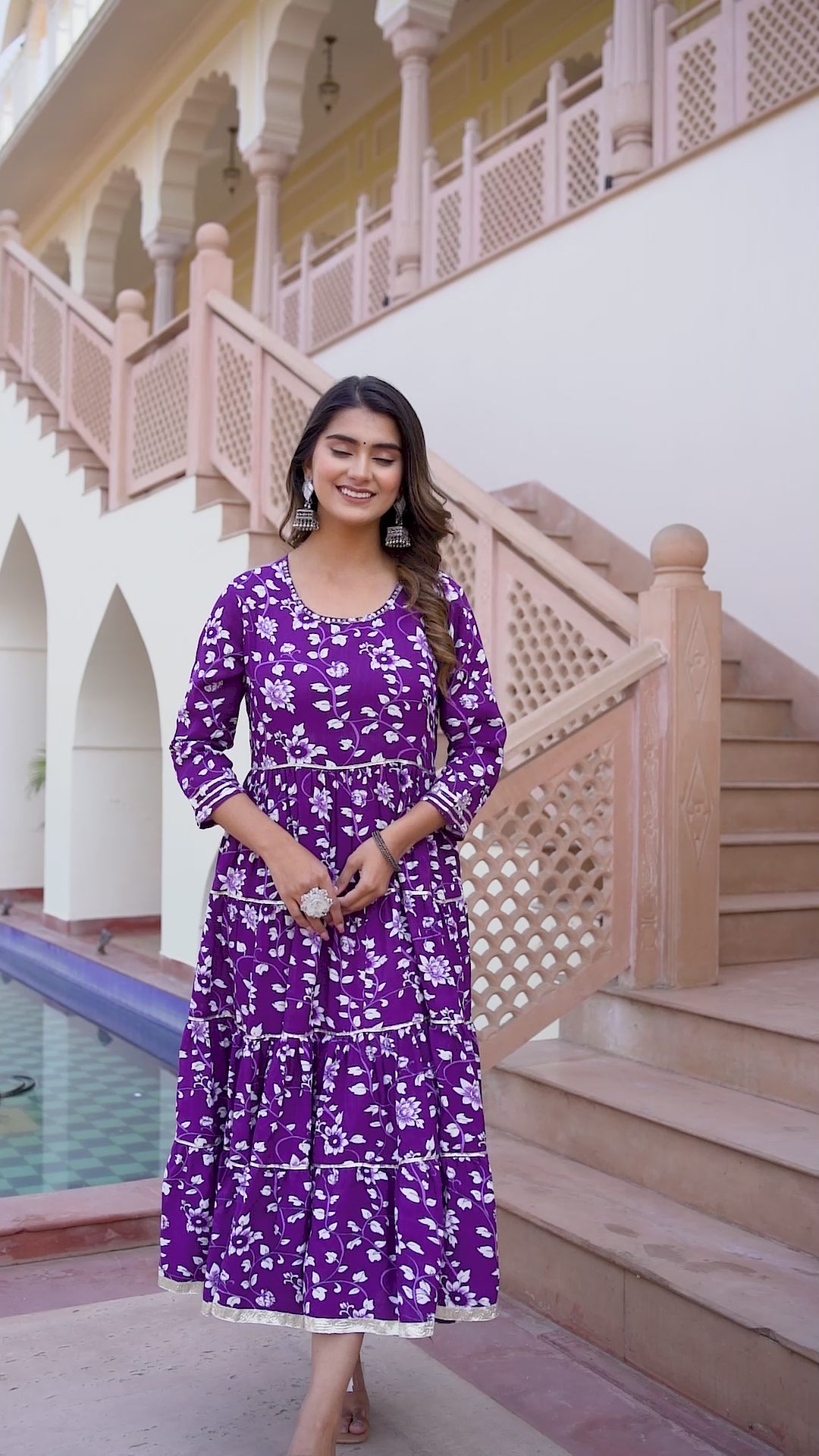 SUNEKH HEAVY DESIGN PURPLE ANARKALI PRINT DRESS